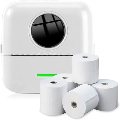 Draagbare Fotoprinter - Mini Printer - Direct Printen - Inkless Thermal Tech - 5 Rollen Papier - Wit