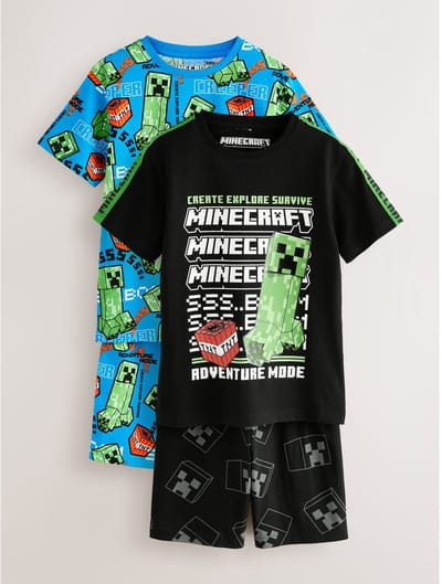 Next - Jongens - Gelicentieerde Minecraft korte pyjama's verpakking van 2 - Zwart