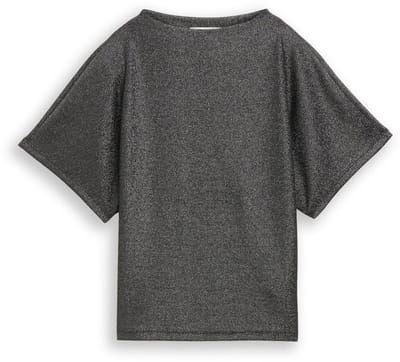Tom Tailor Denim - Glitter T-shirt met vleermuismouwen - Maat L - black glitter