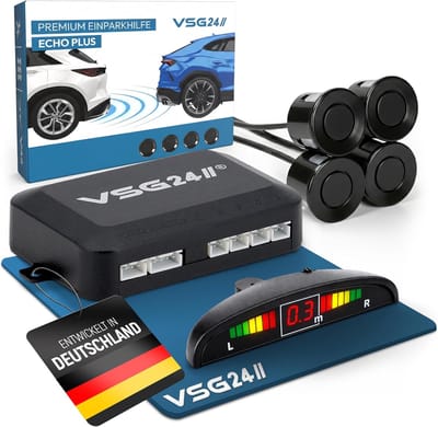 SnelShoppen - Parkeerhulp met kleurendisplay en ingebouwde pieper, 4 sensoren in verschillende kleuren, premium set zwart - Perfect voor veilige parke