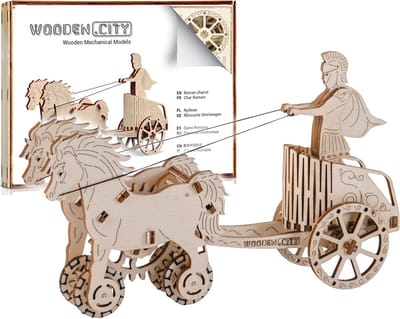 Houten Romeinse strijdwagen 3D Puzzel - Mechanisch Model om te Bouwen voor Jongeren en Volwassenen