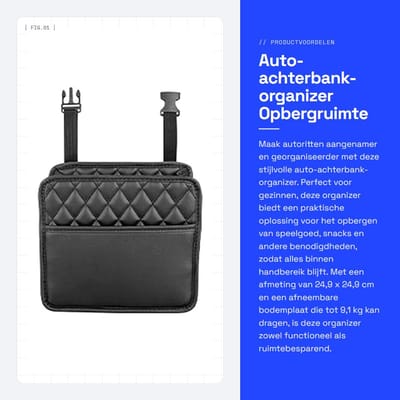 Dailygoods- Achterbank Organizer Grote Capaciteit - Auto Organizer - Opbergtas - Kinderzitje Organizer - Afvaltas - 2 Vakken voor Snacks en Speelgoed