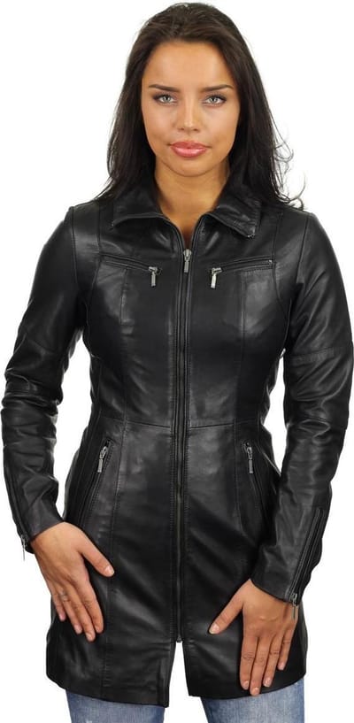 Versano Chicago Lange Leren Dames Jas S - Zwart