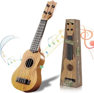 Speelgoedgitaar - Mini gitaar - Muziek leren spelen - Vier verstelbare snaren - 38 cm - Houtkleur