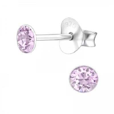 Zilveren oorknop, Light Amethyst kristal (6MM)