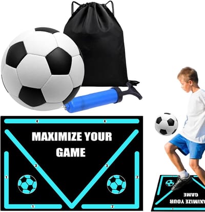 Voetbal Trainingsmat - Antislip Oefenmat - Balcontrole Verbeteren - Draagbaar L-vormig Ontwerp - 90 x 60 cm - Zwart
