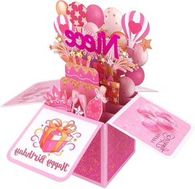 Creatieve 3D Verjaardagskaart voor Nichten - Roze Pop-up Kaart met Envelop voor Meisjes en Kinderen, Perfect als Aandenken en Feestdecoratie