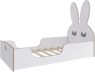 Need Sleep - Montessori Kinderbed Peuterbed Vloerbed - 160x70 cm - Met Konijnen Hoofdsteun - Wit MDF