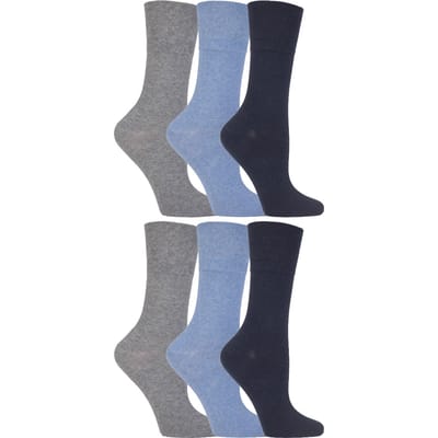 Gentle Grip - 6 paar diabetische damessokken - Blauw