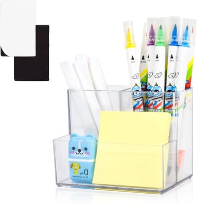 Acryl Pennenhouder en Make-up Borstels Organizer met 2 Magnetische Vierkanten en 3 Slots voor Bureau Accessoires en Kantoorbenodigdheden