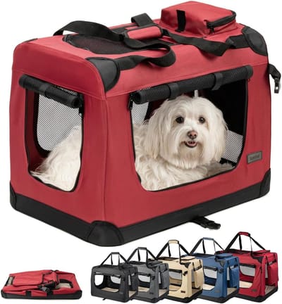 Hondentransportbox - Reisbox Draagbox - Veilig Vervoer - Opvouwbaar & Ventilerend - 60x42x44 cm - Donkerrood
