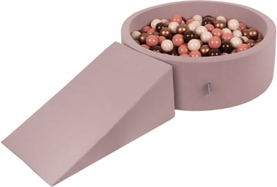 KiddyMoon Schuim speelplaats met helling en ballenbad 100 ballen - Foam hindernisbaan baby - Wasbare hoes - Heide: Bruin Koper Pastelbeige