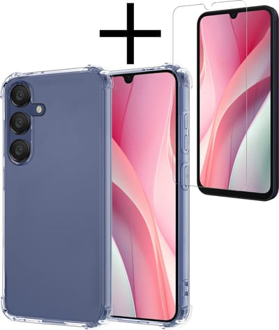 Hoesje - Met Screenprotector - Geschikt voor Samsung Galaxy A15 - Sterk & Shockproof - Siliconen Case - Back Cover - Telefoon Hoes - Shock Proof - Transparant