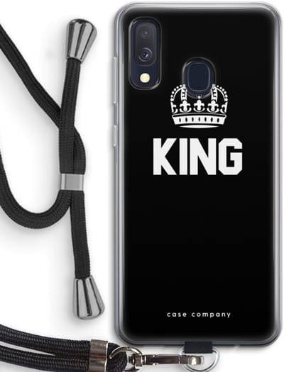 Case Company® - Hoesje met koord geschikt voor Samsung Galaxy A40 hoesje met Koord - King zwart - Telefoonhoesje met Zwart Koord - Bescherming aan alle Kanten en Over de Schermrand