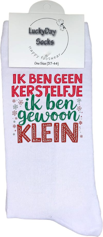 LuckyDay Socks - Grappige Kerst Cadeaus voor Dames en Heren - One Size Sokken met Tekst - Huissokken - Kerstsokken - Geschenk Vrouwen, Mannen , Moeder, Mama, Papa, Vader, Vriend, Vriendin, Zus, Broer, Oma, Opa - Originele Cadeautjes Volwassenen