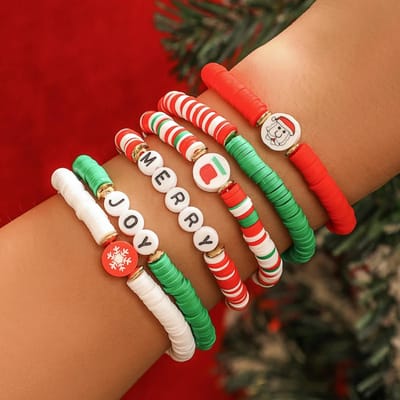 Ensemble de Bracelets Élastiques en Céramique Douce de Noël Bracelet Dessin Animé Bonhomme de Neige Bracelet Polyvalent Convient Pour Les Fêtes Et Les Cadeaux de Vacances 18cm white