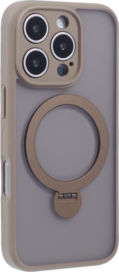 Coverup Hoesje - Geschikt voor iPhone 16 Pro Max Hoesje - Coverup Transparante Siliconen Back Cover met 360° MagSafe Compatible Ring Kickstand - Taupe