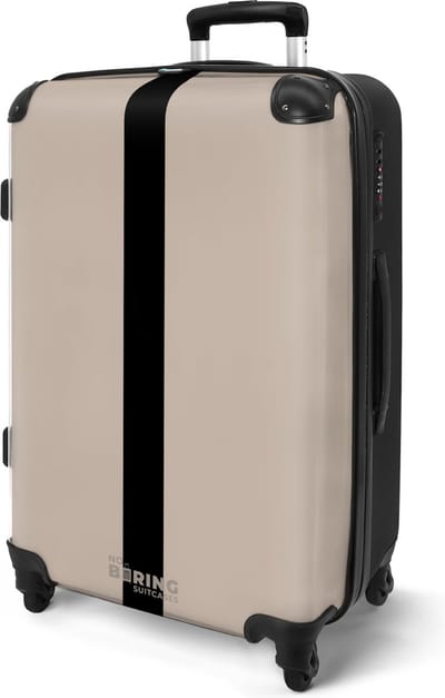 NoBoringSuitcases.com® - Koffer groot - Rolkoffer lichtgewicht op wieltjes - Beige met zwarte streep - Reiskoffer met 4 wielen - Grote trolley XL - 20 kg bagage medium - Bagagekoffer middelgroot