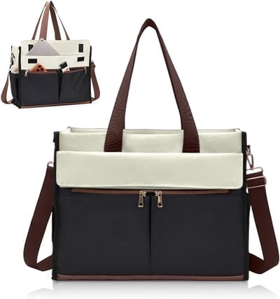 Grote 2-in-1 Lunchtas voor Vrouwen, Handtas en Laptop Bag met Lunchcompartiment, Waterdicht en Geschikt voor Werk, Kantoor en School in Crème Kleuren