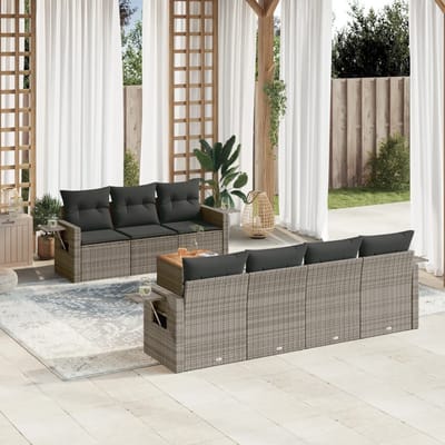 vidaXL - 8-delige - Loungeset - met - kussens - poly - rattan - grijs