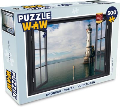 Puzzel Doorkijk - Water - Vuurtoren - Legpuzzel - Puzzel 500 stukjes