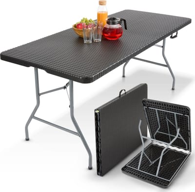 AREBOS Klaptafel - Inklapbare tafel - Campingtafel - Vouwtafel - Weerbestendig - Zwart - 182 × 74 × 74 cm - 6 personen