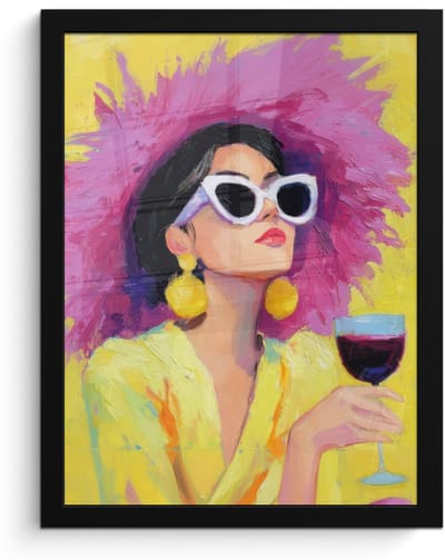 Poster in lijst - Fotolijst 30x40 cm - Posters - Vrouw - Hoed - Paars - Wijn - Posterlijst zwart - Decoratie - Wanddecoratie woonkamer - Muurdecoratie slaapkamer