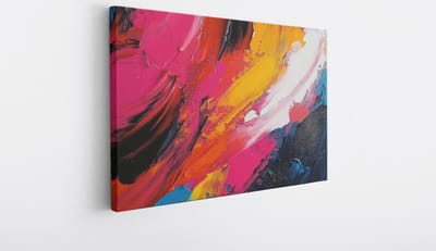 Saammp Canvas Schilderij - Kleurrijke kunst - Wit - Abstract - 40x30 - Foto op canvas - Wanddecoratie - Muurdecoratie Woonkamer - Kantoor Decoratie