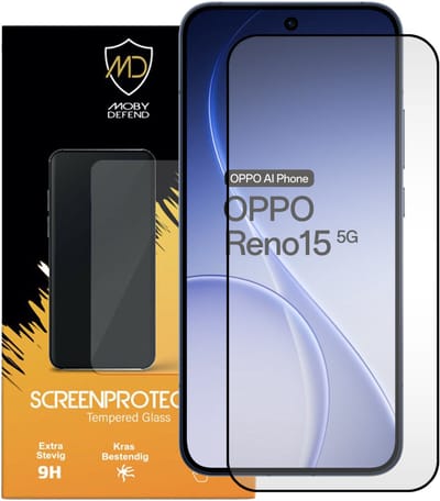 MobyDefend Screenprotector - Geschikt voor Oppo Reno15 - Screensaver Met Zwarte Randen - Gehard Glas
