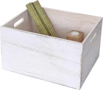 Decoratieve Kist - Houten Opbergdoos - Decoratieve Opslag - Shabby Look - 40x30x24cm - Wit