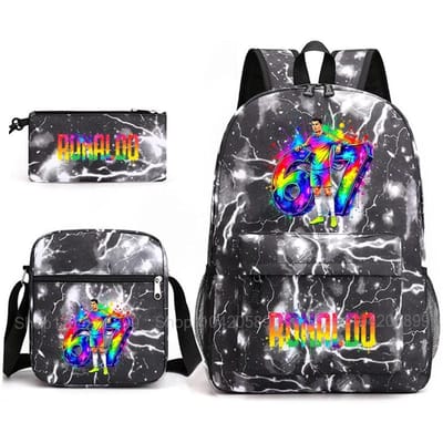 CR7 Ronaldo Rugzak Voetbal 67 Print Schooltas Met Schoudertas & Etui Voor Student Jongens Cadeau Dagelijks Reizen Rugzak