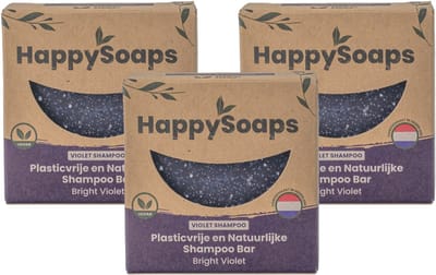 HappySoaps Bright Violet – 3× Shampoo Bar – Halfjaar Box – Natuurlijke Shampoo – Zilvershampoo – Voordeelverpakking