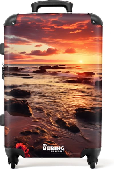 NoBoringSuitcases.com® - Koffer groot - Rolkoffer lichtgewicht - Rotsachtig strand bij zonsondergang - Reiskoffer met 4 wielen - Grote trolley XL - 20 kg bagage