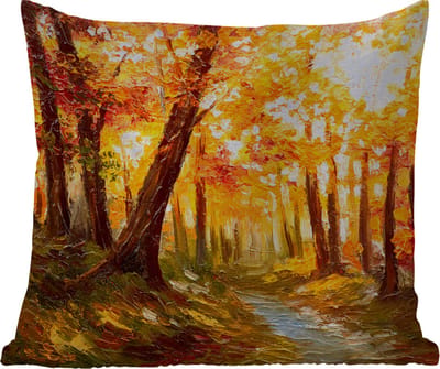 Buitenkussen Weerbestendig - Schilderij - Herfst - Bos - Olieverf - 50x50 cm