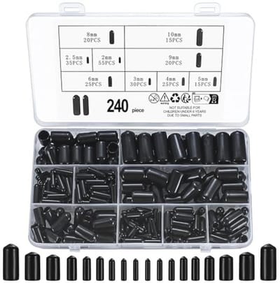 Dailygoods- Rubberen Eindkappen 240 Stuks - PVC-Schroefbeschermers - Ronde Buisboutafdekkingen - 9 Maten - Draadbescherming - Hoogwaardig Materiaal - Schroefkappen