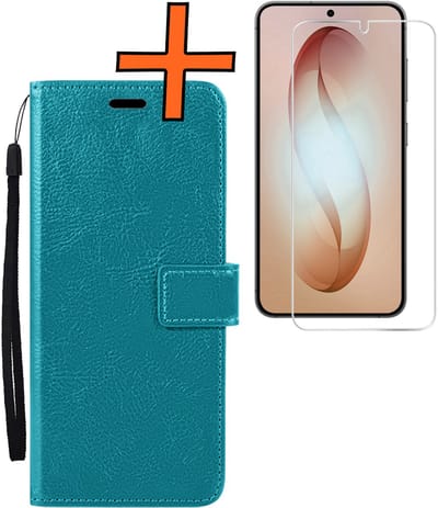 Hoes - Met Screenprotector - Geschikt voor Samsung Galaxy S26 - Luxe Pasjeshouder - Bookcase Portemonee - Flip Case - Kunstleer Book Case - Flipcase - Book Cover - Walletcase - PortemonneeHoes - Turquoise