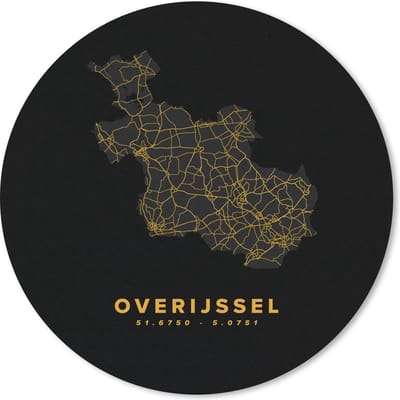 Muismat rond 20x20 cm - Mousepad Overijssel - Kaart - Nederland - Gold - Ronde muismatten