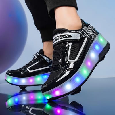 Kinderschoenen voor wegrennen, Schoenen voor studenten met wieltjes en lichtjes, Ademende Meisjes Rollerblades, Veranderlijke Schoenen met Dubbele Wielen 43