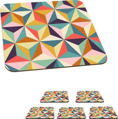Onderzetters voor glazen - Retro - Regenboog - 3D - Geometrie - Driehoek - 10x10 cm - Glasonderzetters - 6 stuks
