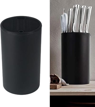 SnelShoppen - Messenblok zonder messen, zwart, afneembaar, leeg met afvoerdesign, ronde universele messenhouder voor alle keukenmessen