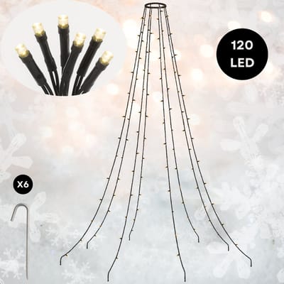 Lomera Vlaggenmast Verlichting - 120 LED - Warm Wit - Kerstverlichting - Binnen en Buiten - Led Lampjes - Ip44 - 6 Strengen - Inclusief Haringen - Vlaggenmast Kerstboom - 3V LED