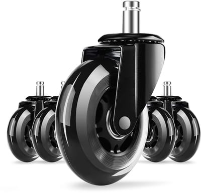 Saikefy Zwenkwielen - Asdiameter 11 mm × 22 mm Set van 5 wielen voor bureaustoelen - Superstil - Rubberen materiaal - Geschikt voor harde vloeren en tapijten