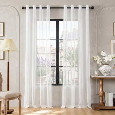 Qelus 2 Stuks Witte Vitrage Gordijnen Kant en Klaar - 110GSM Voile met Ringen - UV-Bescherming & Privacy - Lichtdoorlatend - Inbetween Gordijn - voor Woonkamer - Slaapkamer - 132x244cm