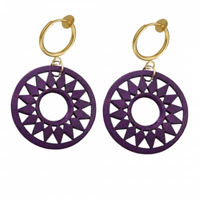 Klem oorbellen- hout- paars- rond -geen gaatje-Charme Bijoux