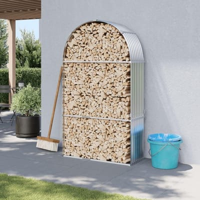 Brandhoutrek - Houtopslag - Open haard - Verzinkt staal - 120 x 45 x 210 cm - Zilver