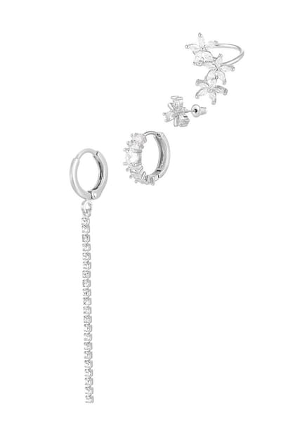 Bijoutheek Oorhangers 4 Oorbellen Witte Stenen (0,7 CM - 5,5 CM) Zilver
