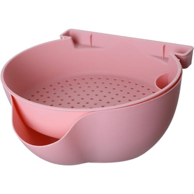 Bol Passoire 2 Couches Panier Passoire à Fruits Plastique avec Support Téléphone pour Cuisine Alimentaire Rose rose