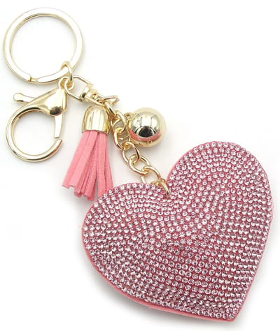 Sleutelhanger Tashanger met groot roze hart met strass
