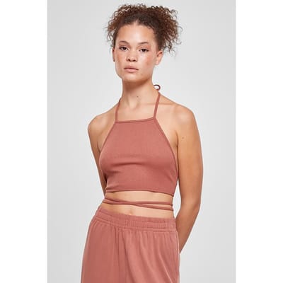 Urban Classics Ladies Rib Trapeze Cropped Top Terracotta Maat: XXL | Mouwloze Tops Outlet | Dames