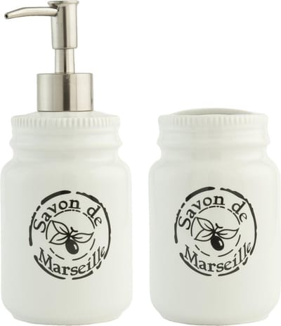 Clayre & Eef - Badkamerset - 2-delig - Savon de Marseille - Tandenborstelbeker en zeeppomp